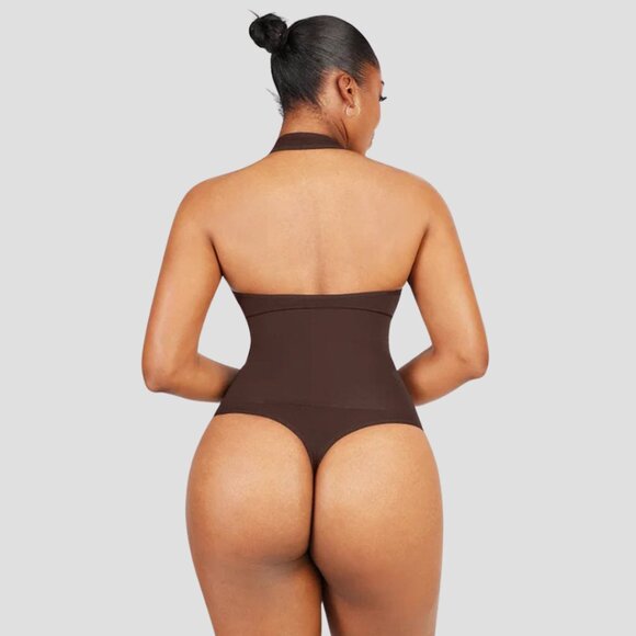 360° Max Control Halter Tank Shaping Bodysuit, Chocolate - Picture 3 of 6